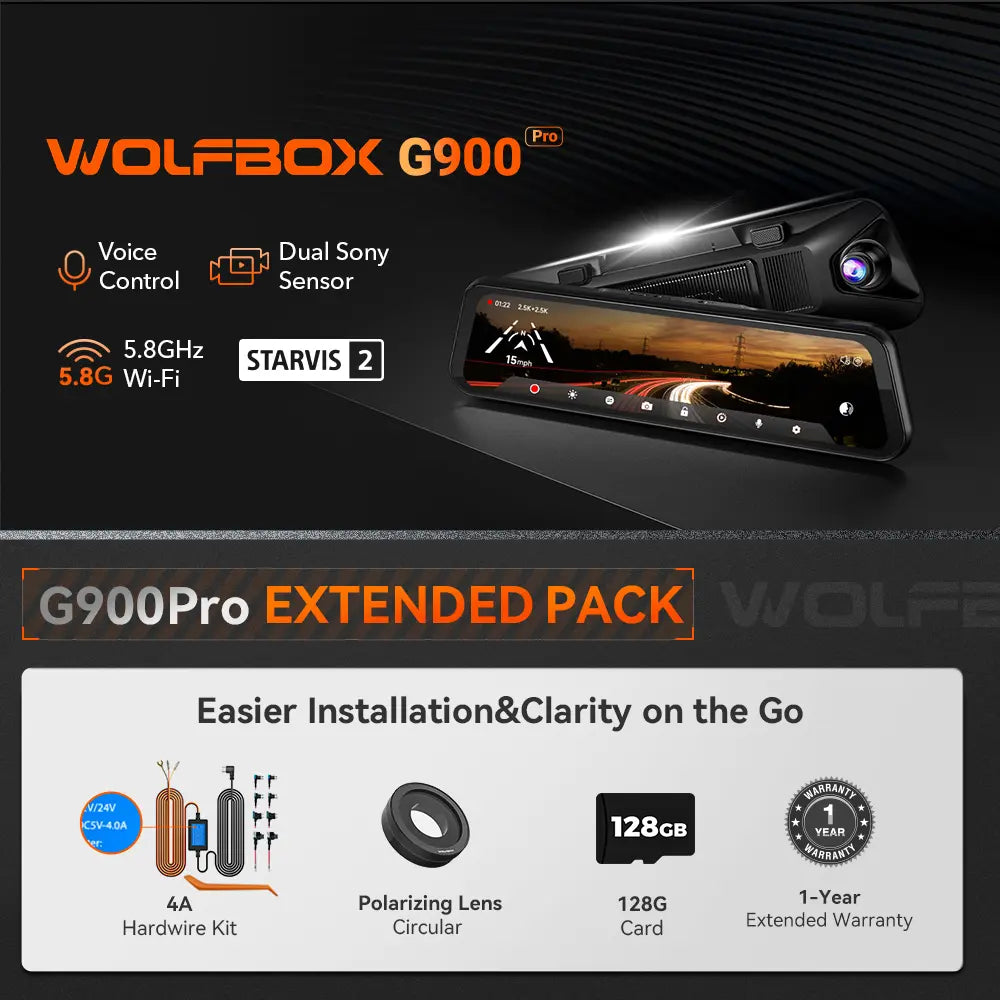 WOLFBOX G900Pro Touch Screen Rear View Mirror Dash Cam
