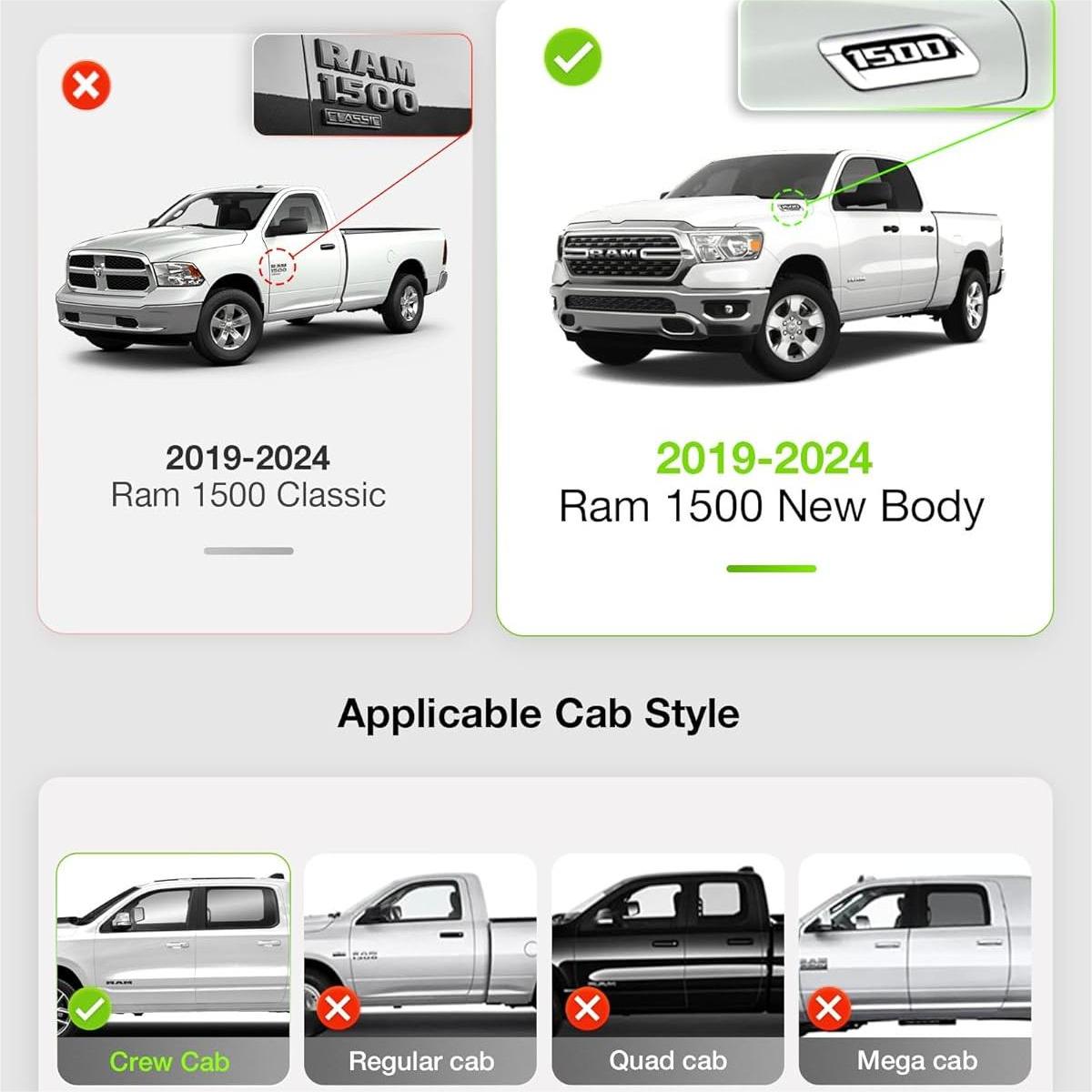 3W Car Mats for Dodge Ram 1500 New Body Without Underseat Storage (NOT Classic Models) Crew Cab 2019-2024 (Left Hand Drive)