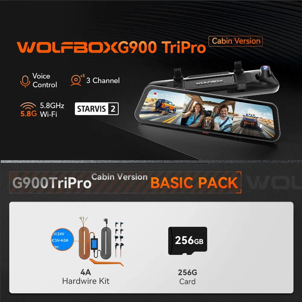 WOLFBOX G900TriPro Cabin Monitor Mirror Dash Cam