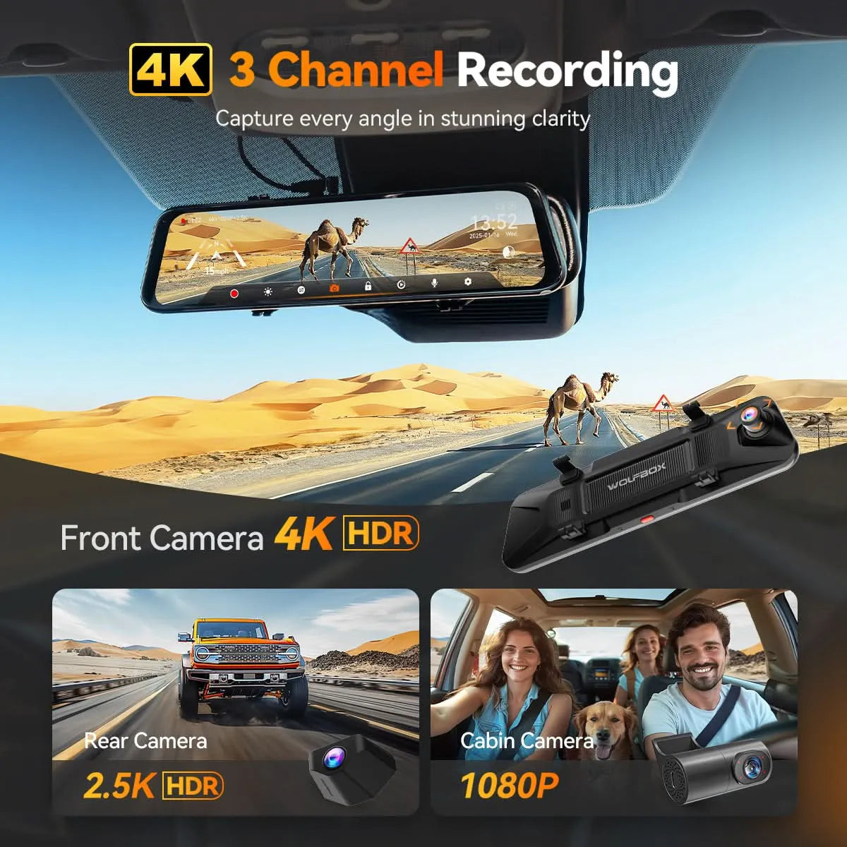 WOLFBOX G900TriPro Cabin Monitor Mirror Dash Cam