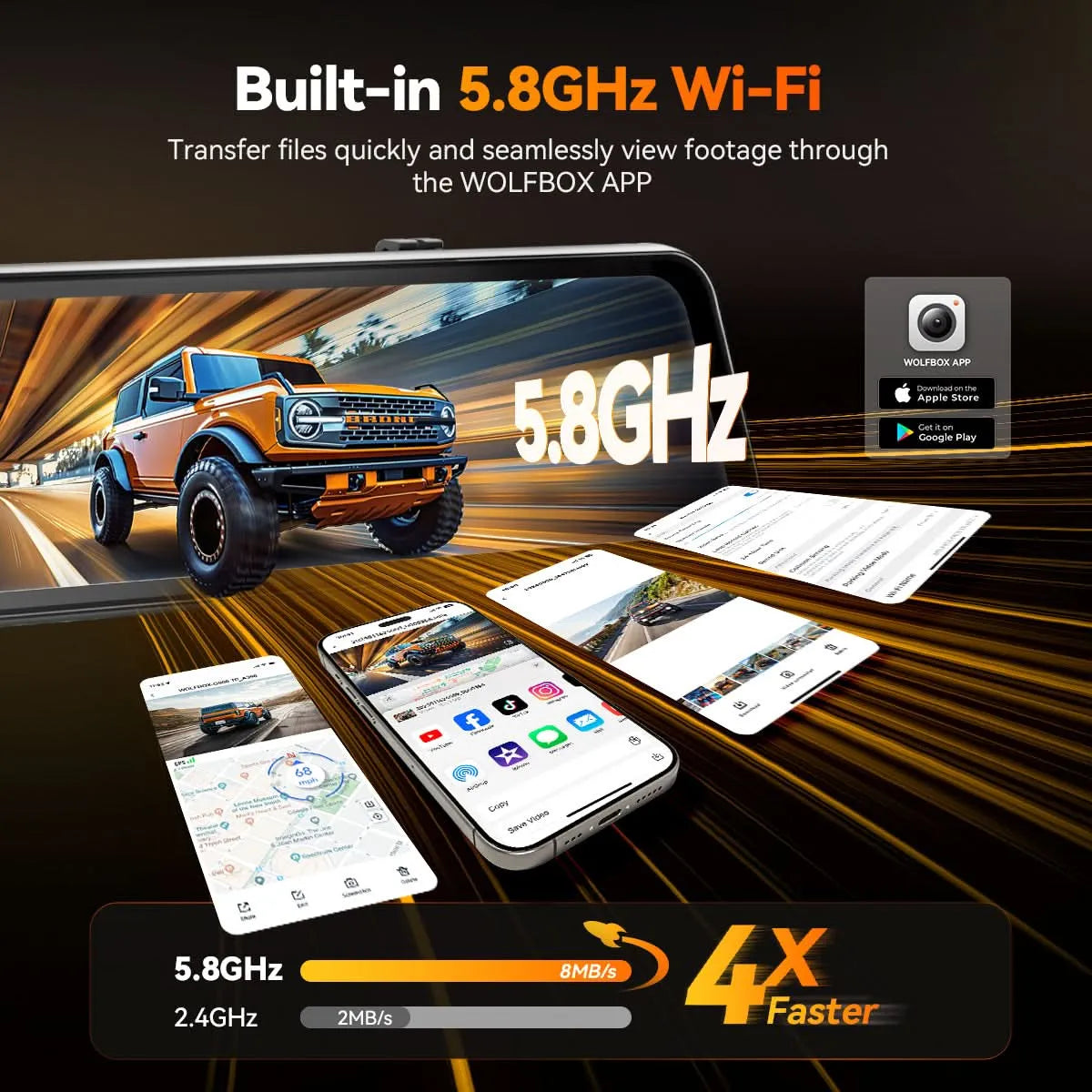 WOLFBOX G900TriPro Cabin Monitor Mirror Dash Cam