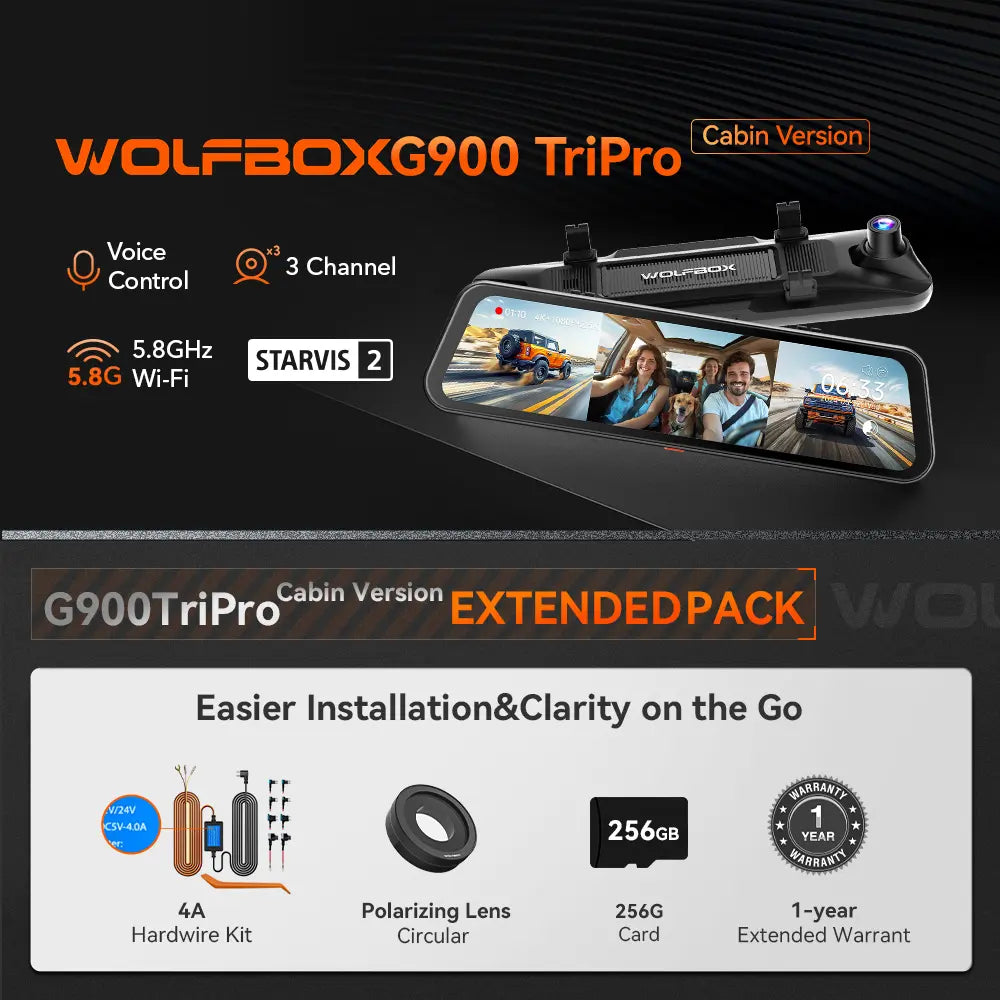 WOLFBOX G900TriPro Cabin Monitor Mirror Dash Cam