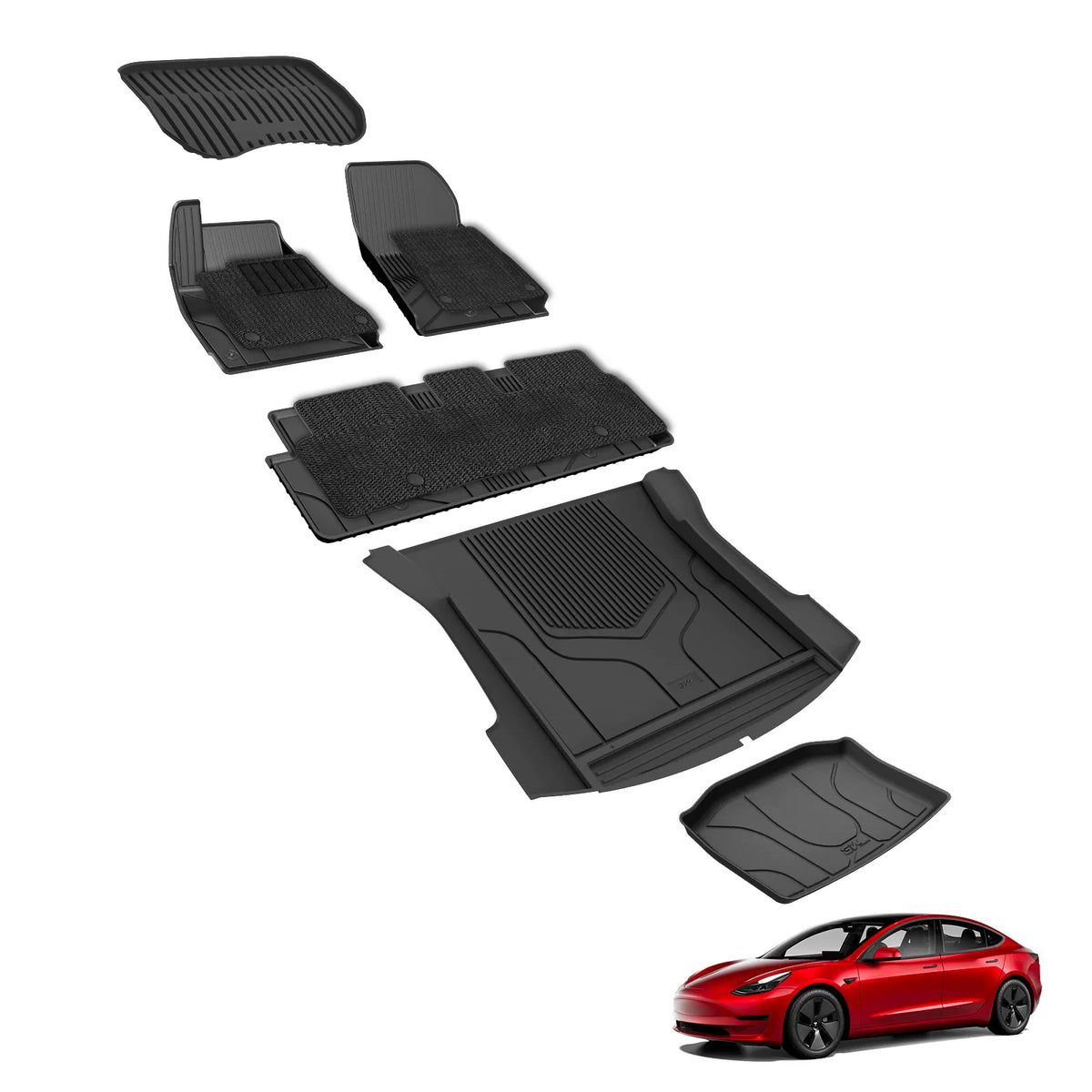 3W All Weather Car Floor Mats For Tesla Model 3 2021-2023 (Left Hand Drive)
