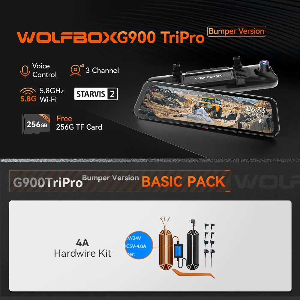 WOLFBOX G900TriPro Bumper Version Mirror Cam