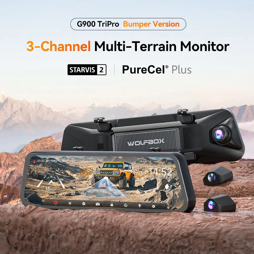 WOLFBOX G900TriPro Bumper Version Mirror Cam
