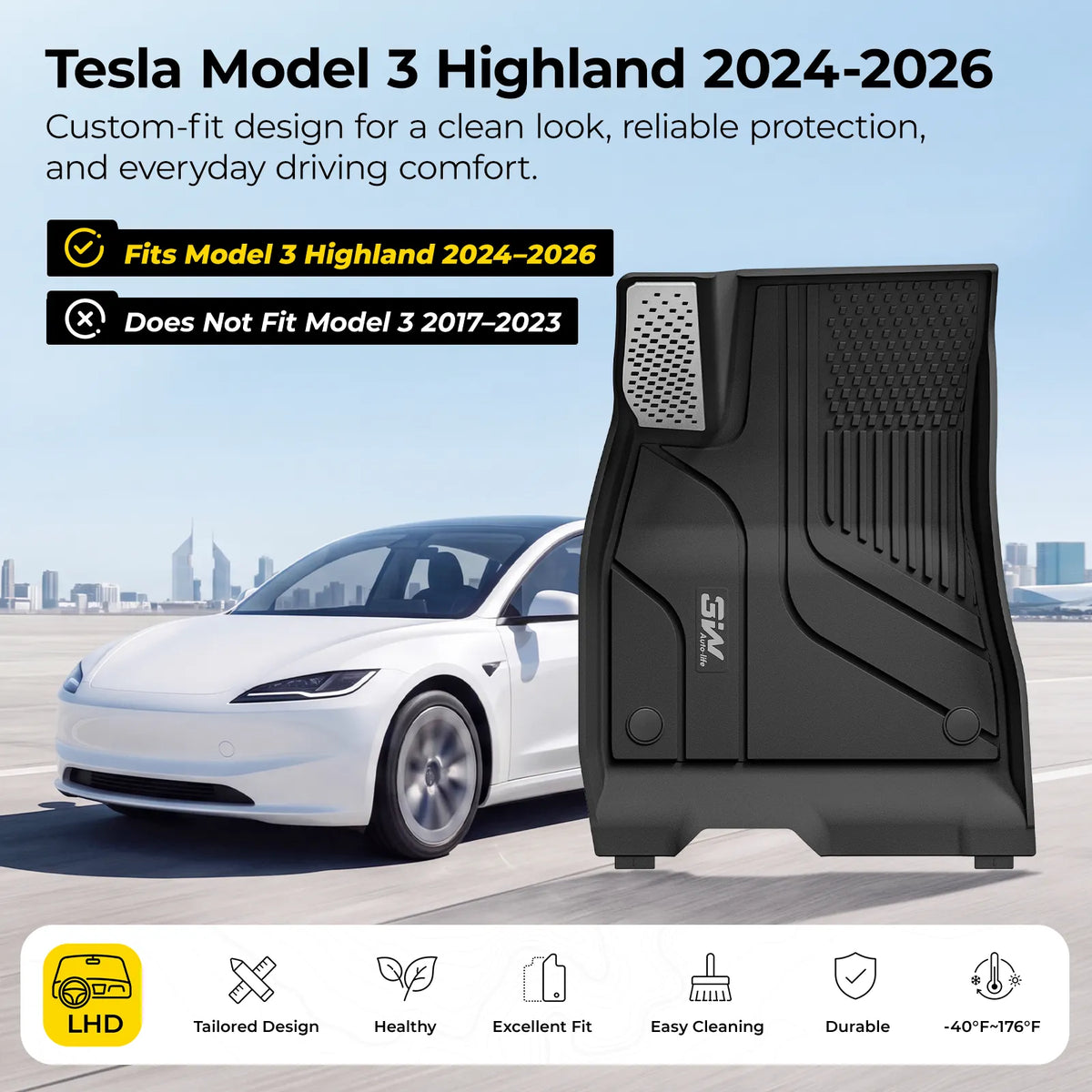 3W All Weather Auto Mats For Tesla Model 3 Highland 2024-2026 (Left Hand Drive)