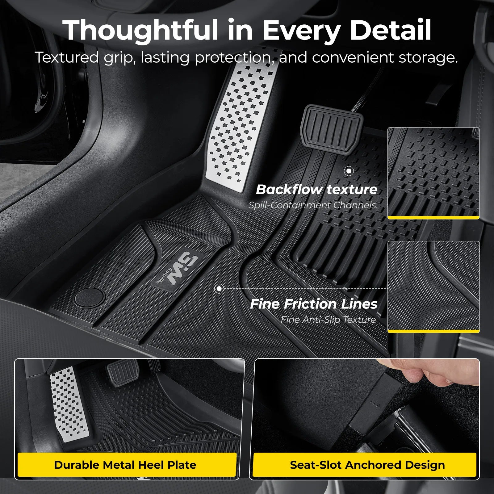 3W All Weather Auto Mats For Tesla Model 3 Highland 2024-2026 (Left Hand Drive)