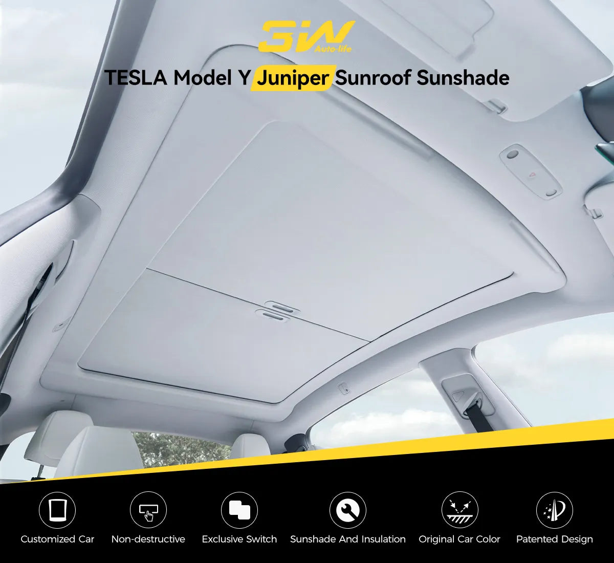 Premium Sunroof Sunshade for Tesla Model Y Juniper/Premium/Performance 2025-2026 3Wliners EU